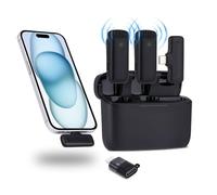 NK Microfono Wireless con Custodia di Ricarica - Microfono Lavalier Wireless per iPhone/Android/PC/Laptop, Plug&Play, 2 Mics per registrazioni Tiktok/Twtch/Youtube, Riduzione del Rumore, Senza APP