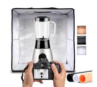 NK Scatola Box Fotografico (70x70cm) - 160 LED, 3 Temperature di Luce, Luminosità Regolabile x10, RA90, Piccoli Prodotti Gioielli, Maniglia per il Trasporto (3 Sfondi Colorati)