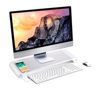 NK Supporto per Monitor Portatile - Sollevatore per Computer in Alluminio Antiscivolo, 4 Porte di Carica USB, 22W, Fino a 20", Peso 10kg (Colore Argentato)