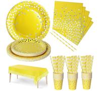 Nkaiso 126 Pezzi Giallo e Argento Stoviglie per Feste, Festa Decorazioni Set Include Piatti di Carta Tovaglioli Tazze di Carta Cannucce Tovaglia,per Nuziale Matrimonio,Compleanno -25 Ospiti