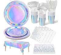 Nkaiso Compleanno Stoviglie per Feste Argento colorato 141 Pezzi Stoviglie per Feste di Compleanno per Bambini Include Piatti di Carta Tovaglioli Tazze Riutilizzabile stoviglie -20 Ospiti