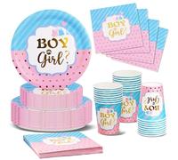 Nkaiso Gender Reveal Party Piatti, 96Pezzi Blu e Rosa Baby Shower Stoviglie per Feste, Gender Reveal Supplies per Piatti Bicchieri Tovaglioli Feste Compleanno Decorazioni -24 Ospiti