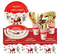 Nkaiso Natale Stoviglie per Feste 141 Pezzi Stoviglie Carta Set Include Natale Piatti di Carta Tovaglioli Tazze di Carta stoviglie, per Natale, Anniversari, Vacanze -20 Ospiti