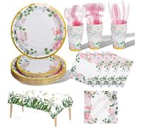 Nkaiso Set Di Piatti e Tovaglioli Fiori Per Feste 141 Pezzi, Piatti Di Carta Fiori e Bicchieri, Piatti Per Baby Shower, Stoviglie Per Feste Di Compleanno Per Matrimoni Compleanno- 20 Ospiti