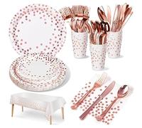 Nkaiso Set Stoviglie di Carta per Feste, 141 Pezzi in Rosso Oro Stoviglie per Feste per Bambini - Compleanno Decorazioni Include Piatti di Carta, Bicchieri, Tovaglioli per 20 Ospiti