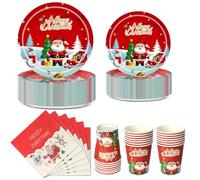 Nkaiso Set Stoviglie di Natale, 80 Pezzi Completo di Articoli in Carta - 20 Piatti da 9", 20 Piatti da 7", 20 Bicchieri, 20 Tovaglioli per Decorazioni Tema Natalizi - per 20 Ospiti