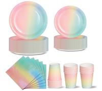 Nkaiso Stoviglie per Feste 96 Pezzi Arcobaleno Festa della Addobbi Ragazza di Compleanno dei Dambini Articoli per Feste Set Include Piatto Usa e Getta di Carta Party Tazze Tovaglioli -24 Ospiti