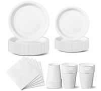 Nkaiso Stoviglie per Feste 96 Pezzi Bianco Festa della Addobbi Ragazza di Compleanno dei Dambini Articoli per Feste Set Include Piatto Usa e Getta di Carta Party Tazze Tovaglioli -24 Ospiti