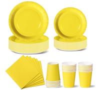 Nkaiso Stoviglie per Feste 96 Pezzi Giallo Festa della Addobbi Ragazza di Compleanno dei Dambini Articoli per Feste Set Include Piatto Usa e Getta di Carta Party Tazze Tovaglioli -24 Ospiti