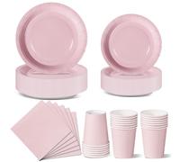 Nkaiso Stoviglie per Feste 96 Pezzi Rosa Festa della Addobbi Ragazza di Compleanno dei Dambini Articoli per Feste Set Include Piatto Usa e Getta di Carta Party Tazze Tovaglioli -24 Ospiti