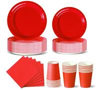 Nkaiso Stoviglie per Feste 96 Pezzi Rosso Intenso Festa della Addobbi Ragazza di Compleanno dei Dambini Articoli per Feste Set Include Piatto Usa e Getta di Carta Party Tazze Tovaglioli -24 Ospiti