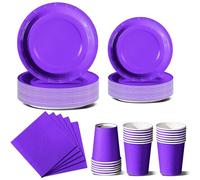 Nkaiso Stoviglie per Feste 96 Pezzi Viola Festa della Addobbi Ragazza di Compleanno dei Dambini Articoli per Feste Set Include Piatto Usa e Getta di Carta Party Tazze Tovaglioli -24 Ospiti
