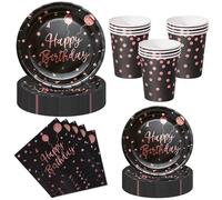 Nkaiso Stoviglie per Feste di Compleanno 50 Pezzi Nero e Rose Gold, 10 x 23cm & 10 x 18cm Piatti Carta Usa e Getta, 10 Tazze, 20 Tovaglioli - per Compleanno Feste Decorazioni -10 Ospiti