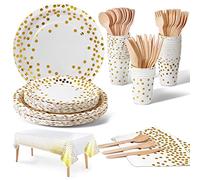 Nkaiso Stoviglie per Feste Oro Bianco 141 Pezzi Stoviglie Carta Set Include Piatti di Carta Tovaglioli Tazze di Carta stoviglie, per Nuziale Doccia, Fidanzamento, Matrimonio, Compleanno(20 Ospiti)
