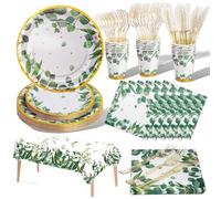 Nkaiso Stoviglie per Feste Verde Salvia 141 Pezzi Piatti Di Carta Verde e Bicchieri, Piatti Per Baby Shower Tazze Tovaglioli, Per Feste Di Compleanno Tea Party Compleanno Matrimoni- 20 Ospiti