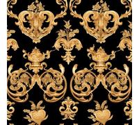 NKDYVB 45cm x 1000cm Fiore di Damasco Carta da parati staccabile e adesiva rimovibile Fiore damascato nero e oro Carta adesiva per la decorazione del soggiorno e della camera da letto