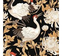 NKDYVB Margherita floreale nera Carta da parati staccabile e attaccabile Gru giapponese Carta adesiva per mobili da camera da letto, rimovibile 45cm x 1000cm