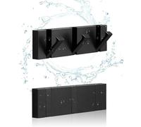 NKHATC Collegamento delle pareti, Folding Black Gold Coat Hooks - Watertight Adhesive No Drill Installation,Also for Balcony，Kitchen。(Full Black 3 Hooks)