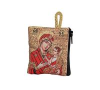 NKlaus Borsa rosario 6,6 x 7,2 cm - Maria Wegweiserin (Hodegetria), ricamata rosso-oro, con cerniera e passante, custodia religiosa per preghiera e devozione