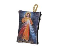 NKlaus Borsa rosario 7 x 10 cm - Gesù la misericordia, con scritta Gesù, confido in Te, ricamata in oro con chiusura lampo, custodia religiosa