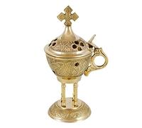 NKlaus bruciatore d'incenso con coperchio a cerniera e croce alto 18cm in ottone dorato bruciatore d'incenso modalità operativa incenso carbone su sabbia decorazione 4018