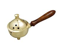 NKlaus bruciatore d'incenso con manico in vero legno ottone oro Ø 7cm per incenso carboncino bruciatore d'incenso fatto a mano 2169
