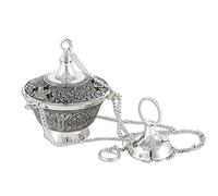 NKLaus bruciatore d'incenso in ottone antico placcato argento con catena lunga 20cm carboncino d'incenso 2222