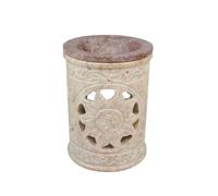 NKlaus Bruciatore d'incenso in pietra ollare beige Ø 7,5cm altezza 11cm motivo sole tealight scalda incenso con ciotola 15714