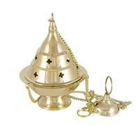 NKlaus bruciatore d'incenso ottone oro con catena 25cm Ø 9cm bruciatore d'incenso fatto a mano modalità di funzionamento incenso carbone fatto a mano 2168