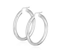 NKlaus Coppia di orecchini a cerchio in argento 925, rotondi, 4 mm di larghezza, eleganti orecchini da donna, stile senza tempo, ideali per abiti eleganti, 30mm, Argento sterling