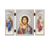NKlaus - Gesù Cristo - icona trittico cristiano - legno viaggio altare - 8,5x13cm - iconografia 16646