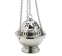 NKlaus incensiere argentato in ottone con catena 60 cm e ciotola rimovibile fatto a mano per rituali meditazione purificazione regalo spirituale altezza 14 cm 2915
