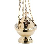 NKlaus incensiere con catena a croce 80cm ottone brucia incenso oro 7601