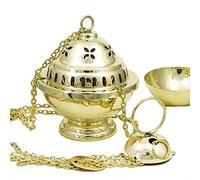 NKlaus incensiere dorato in ottone con catena 60 cm e ciotola rimovibile fatto a mano per rituali meditazione purificazione regalo spirituale altezza 14 cm 2914