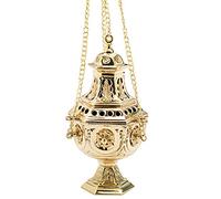 NKlaus incensiere natalizio ottone con catena 70cm grande vaso antico appeso oro 7640