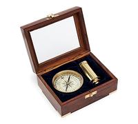 NKlaus Marine Set bussola e telescopio in ottone in scatola di legno con coperchio in vetro 11685