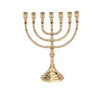 NKlaus Menora 25,5 cm - Portacandele a 7 bracci in ottone lucido, candelabro ebraico tradizionale per cerimonie e decorazioni 16411