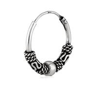 NKlaus orecchino singolo a cerchio vichingo 15mm argento 925 scandinavo con pallina 3011