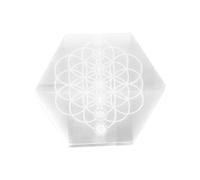 NKlaus Piastra selenite con incisione chakra esagonale 10x9 cm | Fiore della vita; per la meditazione e l'energia dei cristalli; pietra per altare