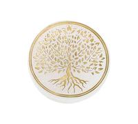 NKlaus Piastra selenite rotonda 7,5 cm con albero della vita in oro - Mini piastra di ricarica per pietre preziose, decorazione spirituale e meditazione, simbolo di messa a terra e armonia 16609