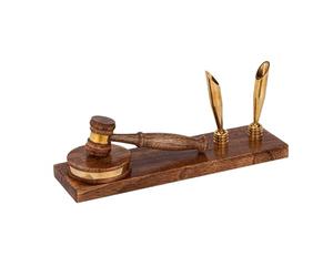 NKlaus Portapenne e martello giudice in legno/ottone, 22,5 x 6 x 7 cm, set da ufficio marittimo, decorativo 15986