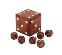 NKlaus Scatola cubo con 5 dadi in legno/ottone, 6 x 6 x 6 cm, set da gioco di dadi nautici, scatola decorativa 15968