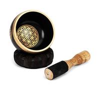 NKlaus set ciotola da canto fiore della vita in oro nero Fabre con batacchio e cuscino da meditazione 2670
