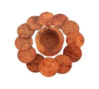 NKlaus Set di 12 sottobicchieri in legno di cedro Ø 10 cm con supporto - Sottobicchieri in legno rustico per bicchieri e tazze, design rotondo in legno naturale, idea regalo 16662