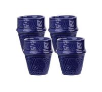 NKlaus Set di 4 bicchieri da caffè blu navy da 100 ml in ceramica - Tazze in argilla con rilievo fine per espresso e moka