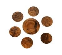 NKlaus Set di 6 sottobicchieri in legno di cedro (Thuja) - 6 pezzi con supporto - Sottobicchieri rotondi in legno 7 cm - Per bicchieri, tazze, tazze - natura e fatto a mano 16602