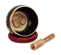 NKlaus Set di ciotole tibetane da 11,5 cm Lotus Black Gold con bastone sonoro in vero legno e cuscino per ciotole 2575