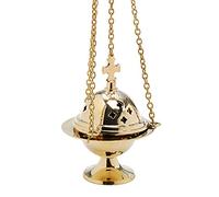 NKlaus turibolo con catena incrociata 37cm bruciatore d'incenso decorazione ottone oro nuovo 7588