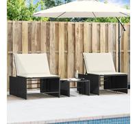 NKOPPFG Lettino da sole modulare 2 pezzi con tavolo nero in polyrattan, schienale regolabile con schienale regolabile in 4 posizioni, set modulare composto da due unità di base