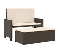 NKOPPFG Panca da giardino con cuscino e sgabello, in rattan sintetico | 2 in 1 come divano e letto, schienale regolabile, poggiapiedi, portata fino a 110 kg per seduta